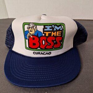 Vintage I’m The Boss Curacao Navy Blue Mens Snapback Trucker Hat